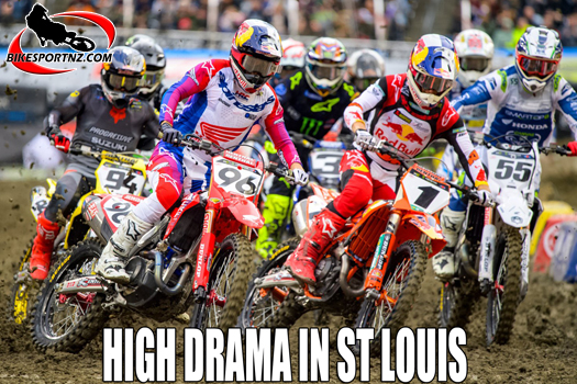 Colorado’s Eli Tomac took his first win of the season, and his first since returning from his 2023 Achilles injury, with 1-1-1 race scores at the St. Louis Triple Crown Supercross at the weekend.