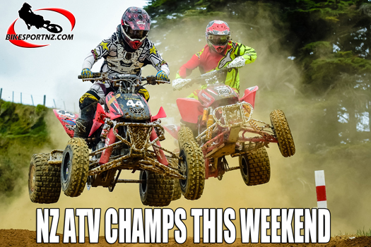 Expect intense racing such as this when the starting gates drop at the 2024 New Zealand ATV Motocross Championships in Taranaki this Labour Weekend. Photo by Andy McGechan, BikesportNZ.com
