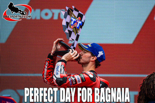 Italian defending world champion Francesco Bagnaia (Ducati), top of the MotoGP podium at round eight in the Netherlands.