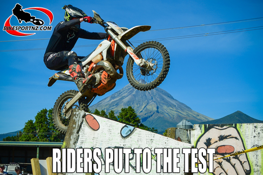 Wellington's Dylan Ball (riding a borrowed KTM 250EXC TPI bike) exhibited all the skills that had made him a national trials champion, but unfortunately an injured knee prevented him from completing the event on Sunday. Photo by Andy McGechan, BikesportNZ.com