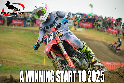 Tauranga’s Cobie Bourke (Motul Honda Racing Team CRF250R), on his way to winning the MX2 (250cc) class at the weekend’s 62nd annual Honda New Zealand Motocross Grand Prix at Woodville. Photo by Andy McGechan, BikesportNZ.com
