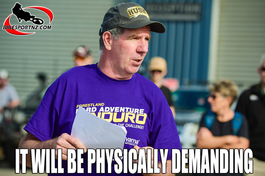 Tokoroa’s Sean Clarke delivers the briefing to riders before the start of a previous Husqvarna Hard Adventure Enduro event. Photo by Andy McGechan, BikesportNZ.com 