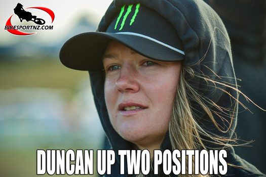 Kawasaki rider Courtney Duncan, from Otago, is down in an unaccustomed seventh place overall in the championship standings after two rounds. Photo by Andy McGechan, BikesportNZ.com