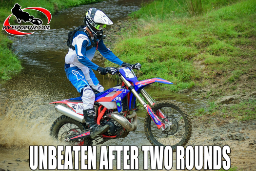 Taupo’s multi-time former New Zealand enduro and cross-country champion Brad Groombridge (Beta RR300), unbeaten after two rounds thus far in the 2024 New Zealand Enduro Championships series. Photo by Andy McGechan, BikesportNZ.com