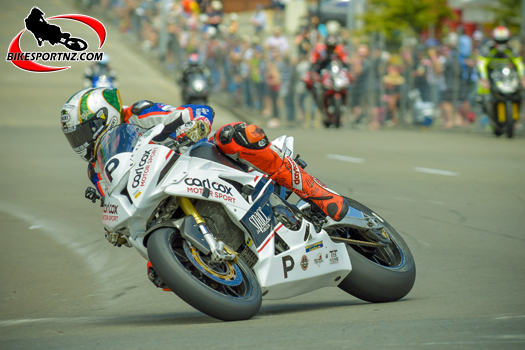 British rider Peter Hickman, in action during the Suzuki International Series racing in New Zealand in 2018. Photo by Andy McGechan, BikesportNZ.com