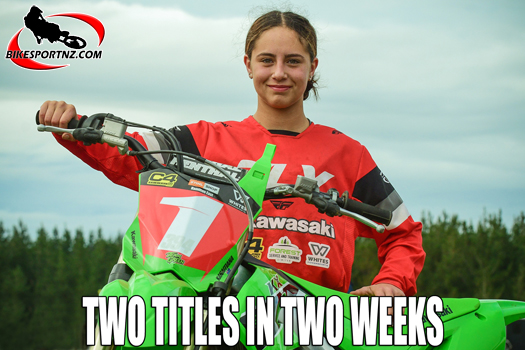 Raetihi’s Karaitiana Horne (Kawasaki), in sublime form at both the senior and junior New Zealand Motocross Championships this season. Photo by Andy McGechan, BikesportNZ.com 