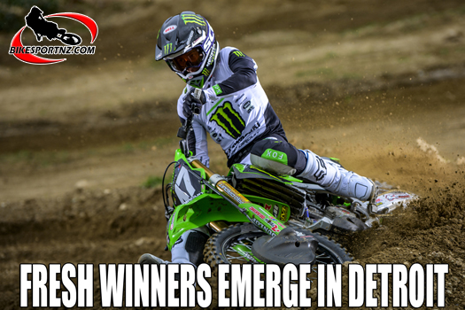 Kawasaki’s Levi Kitchen won the SX250 class at the latest round of the AMA supercross series in Detroit. 