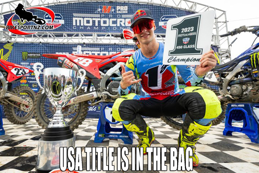 Australian Jett Lawrence (Honda), unbeaten so far after nine rounds (18 races) in the 2023 motocross nationals in the United States.