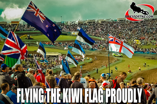 New Zealand colours will again fly at Matterley Basin, near Winchester, in southern England, at the Motocross of Nations this coming weekend, just as is pictured here from the 2006 event. Photo by Andy McGechan, BikesportNZ.com
