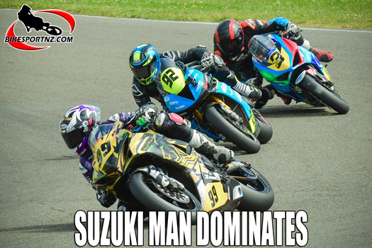 Cambridge rider Morgan McLaren-Wood (Bernard Racing Suzuki GSX-R600), the new leader in the formula two/600cc class after round two of the 2024 Suzuki International Series at the weekend. Photo by Andy McGechan, BikesportNZ.com 