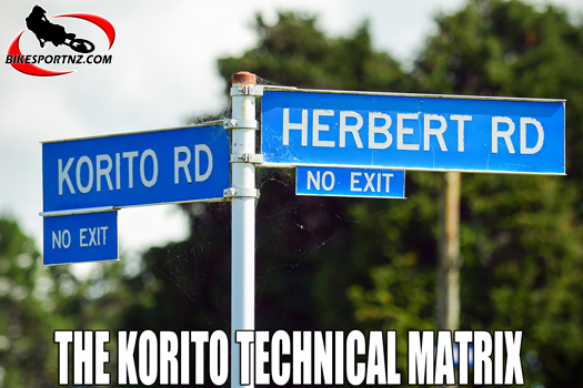 The signage pictured here at the junction of Herbert Road and Korito near Egmont Village says ‘No Exit’ no matter which way you go and that sounds kind of ominous. Photo by Andy McGechan, BikesportNZ.com