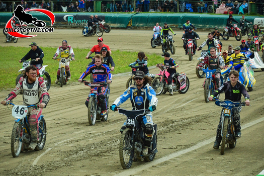 The Speedway element of the 2024 Burt Munro Challenge week had to be postponed on Saturday afternoon because of the rain, but it ran instead the following day. Photo by Andy McGechan, BikesportNZ.com
