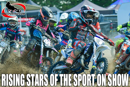 Expect fast and furious action such as this when the gates drop for the 2024 New Zealand Junior Motocross Championships in the Manawatu/Horowhenua region this weekend. Photo by Andy McGechan, BikesportNZ.com