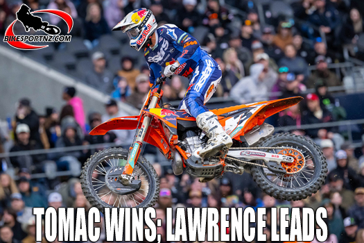 Eli Tomac (KTM) battled through the most demanding track conditions of the season to capture his third win of the championship campaign.