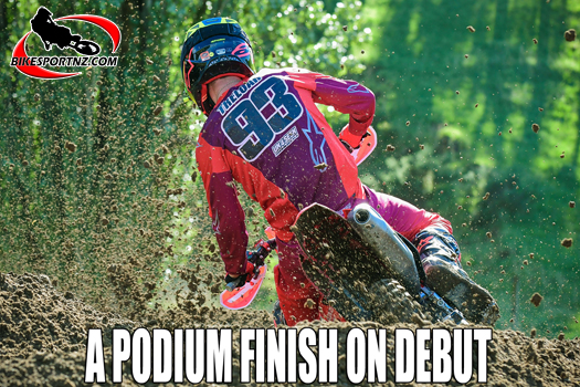 Invercargill’s Jack Treloar (Honda CRF450R) on his way to achieving a podium finish at this year’s New Zealand Motocross Championships. Photo by Andy McGechan, BikesportNZ.com