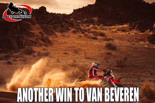French Honda rider Adrien Van Beveren, on his way to winning the ninth stage of Dakar 2024.