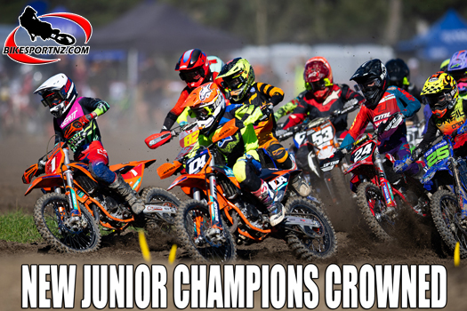 Cambridge’s Nico Verhoeven takes an early lead in the 11-12 years 85cc class at the 2026 New Zealand Junior Motocross Championships held at the Brookhaven Motocross Training Facility in Leeston, Canterbury. Photo by Derek Morrison, MNZ. 