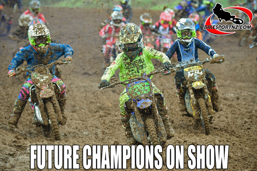The racing was intense throughout all the various classes at the 2024 New Zealand Mini Motocross Nationals near New Plymouth at the weekend. Photo by Andy McGechan, BikesportNZ.com 
